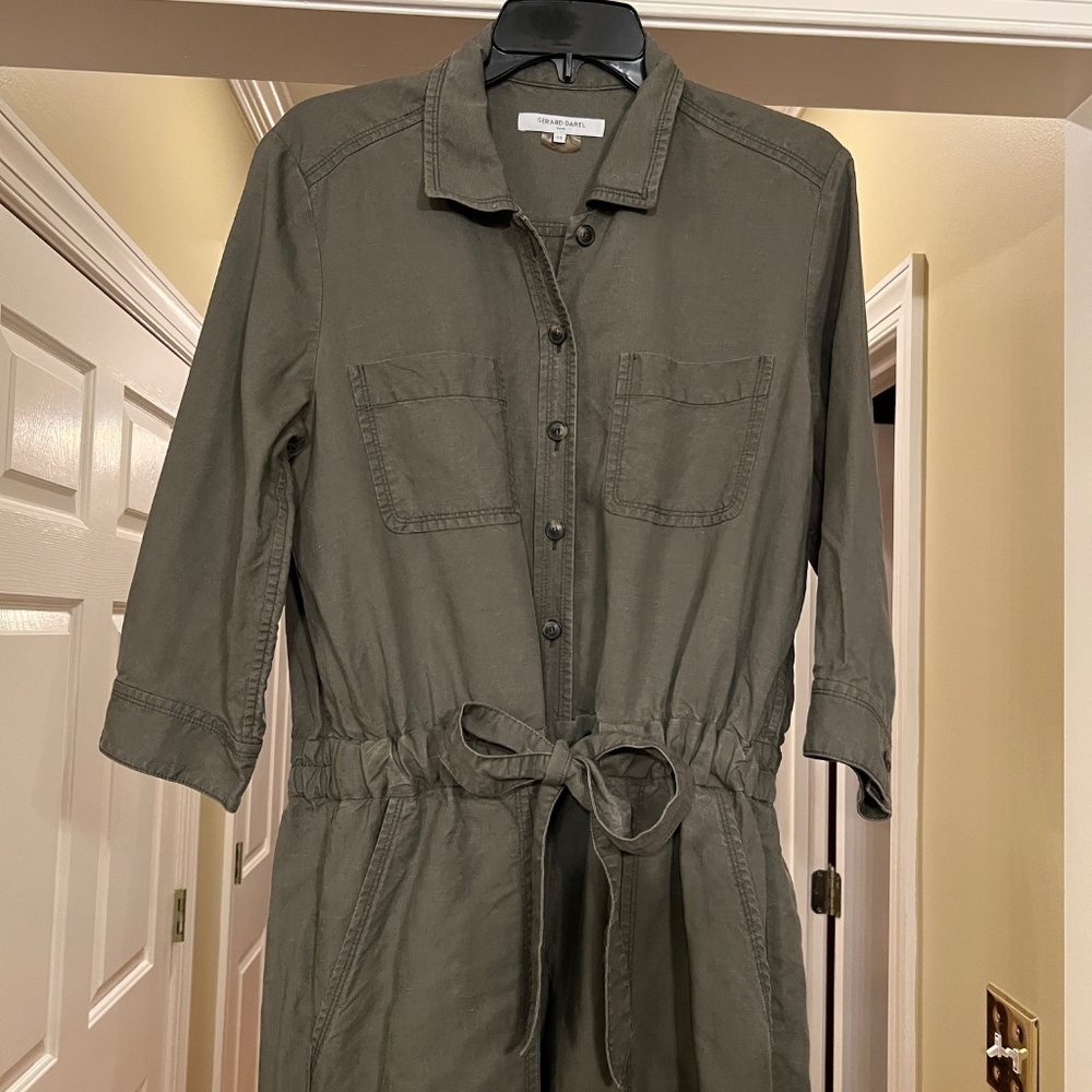 $520 EUC Women's Gerard Darel Nolwenn Khaki Army Green Jumpsuit Size 40 or 8 - Picture 6 of 11